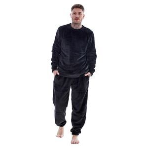 Keanu Mens Fleece Long Pyjama Set / Black